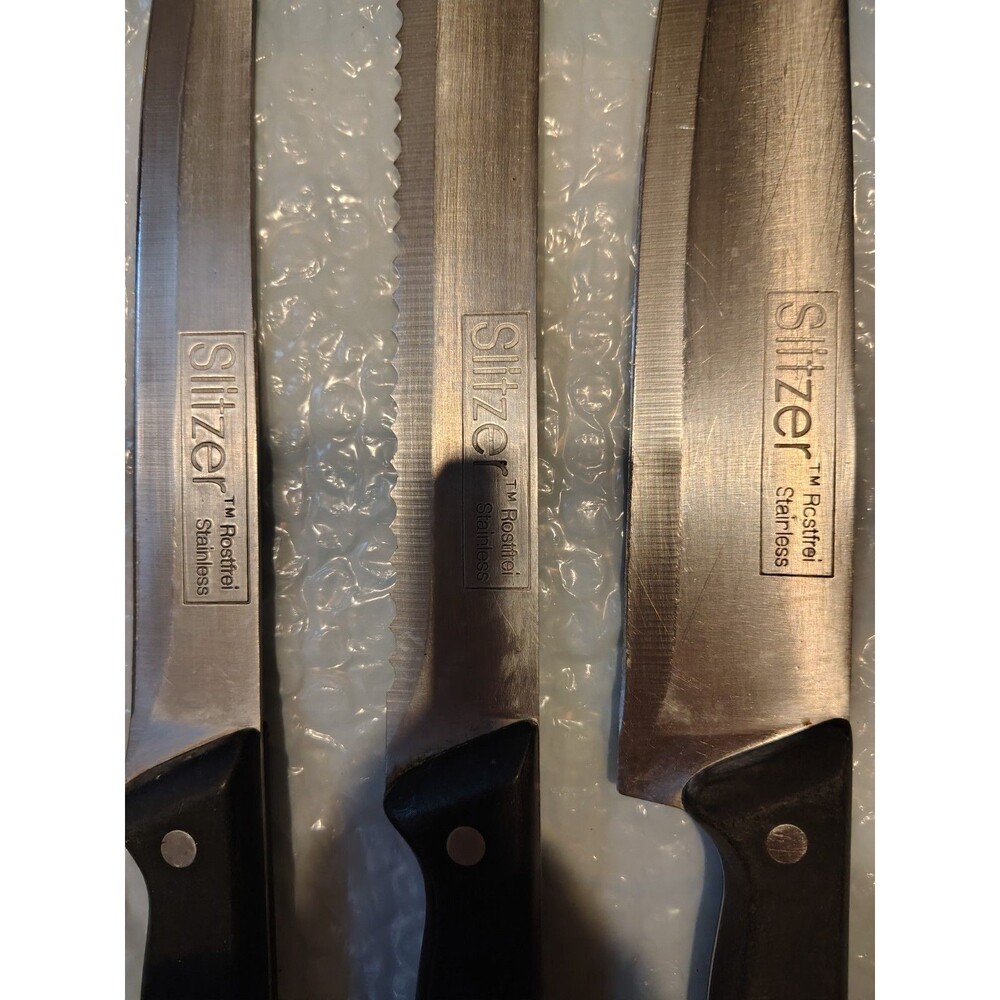 Slitzer Stainless Steel Serrated Knife Set 3 Piece Rust Resistant Silver Black - Picture 3 of 3